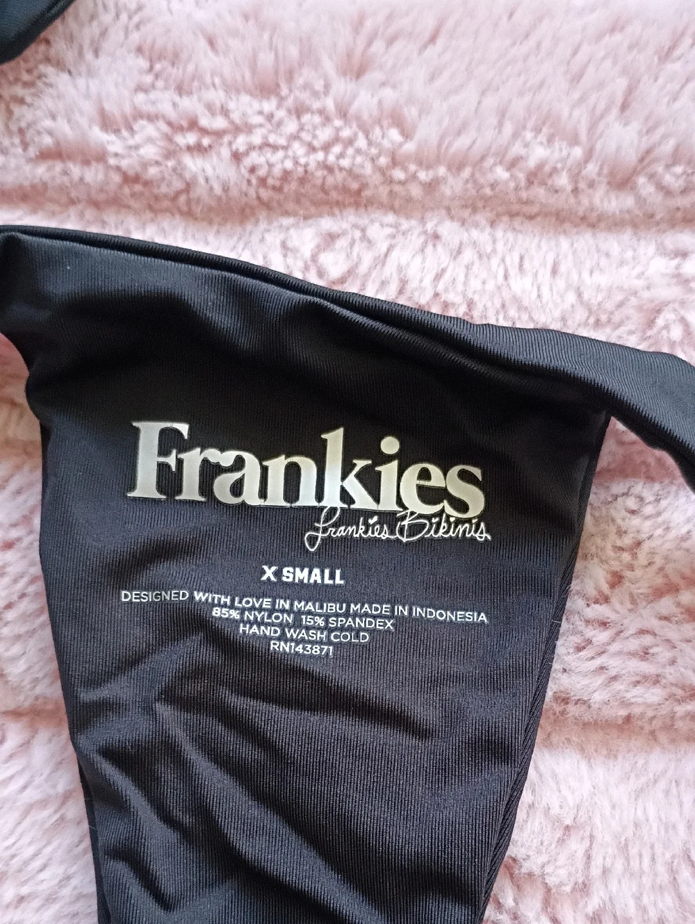 Frankie's Bikinis Black Tie-Front Crop Top & Minimal Bikini Bottom